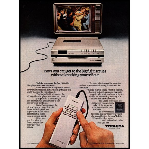 1981 Toshiba VP100 CED Video Disc Player Vintage Print Ad TV On Wall Art Photo - Picture 1 of 1